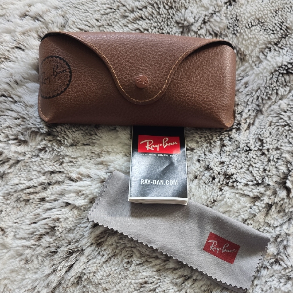Ray-Ban Brown Leather Eyewear Case With Cleaning Cloth & Booklet Brown 6.5"